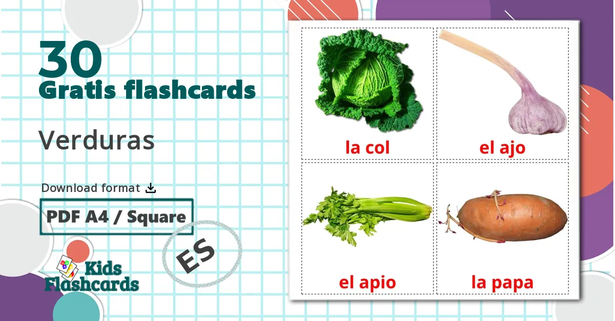 30 Verduras billedkort for børn
