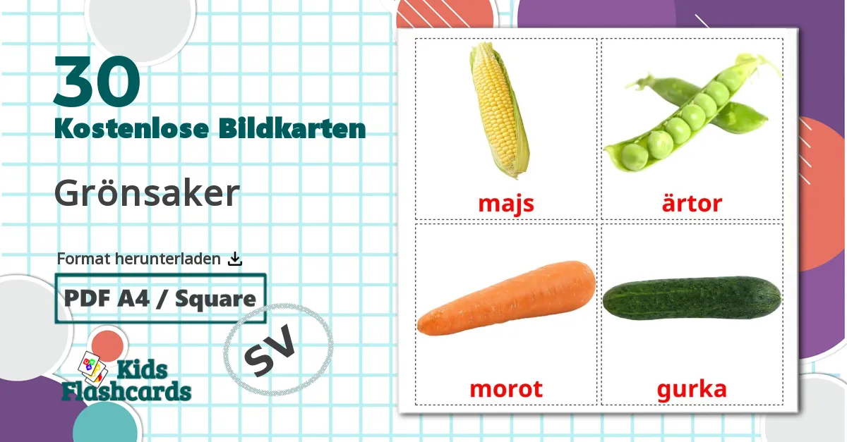 30 Bildkarten für Grönsaker