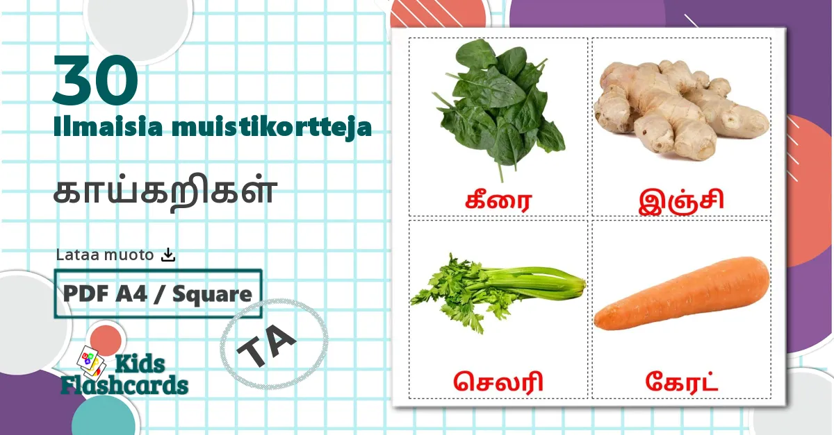 30 காய்கறிகள் lasten kuvakortit