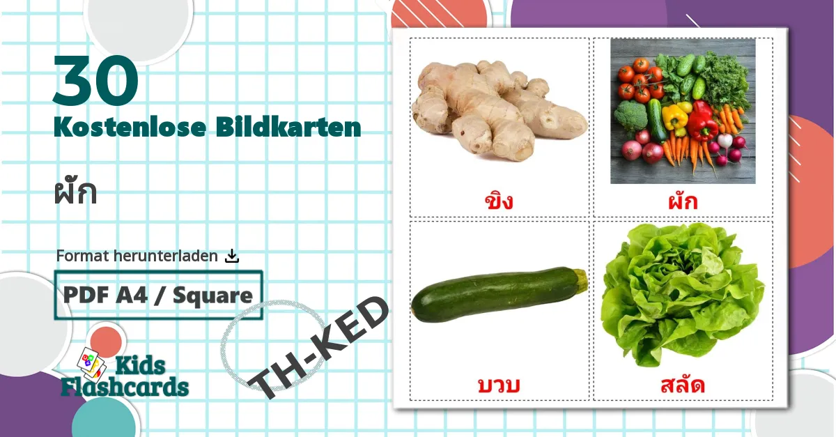 30 Bildkarten für ผัก