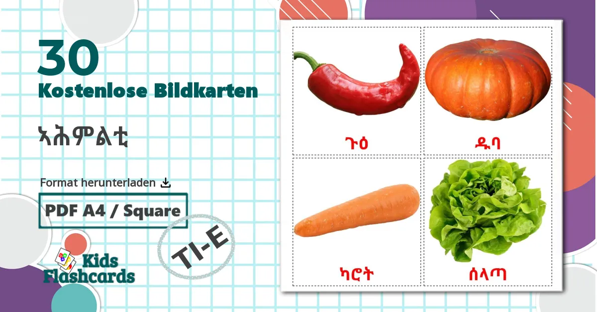 30 Bildkarten für Gemüse