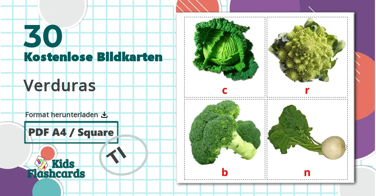 30 Bildkarten für Gemüse