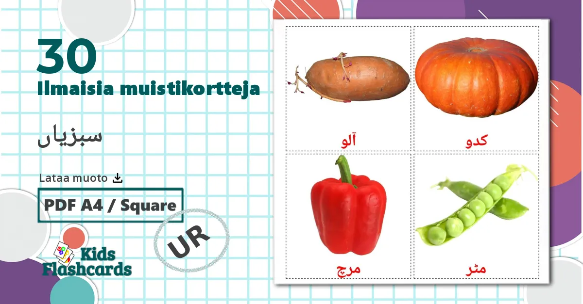 30 سبزیاں lasten kuvakortit