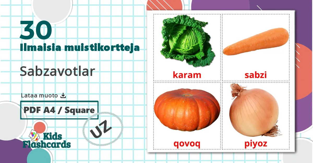 30 Sabzavotlar lasten kuvakortit