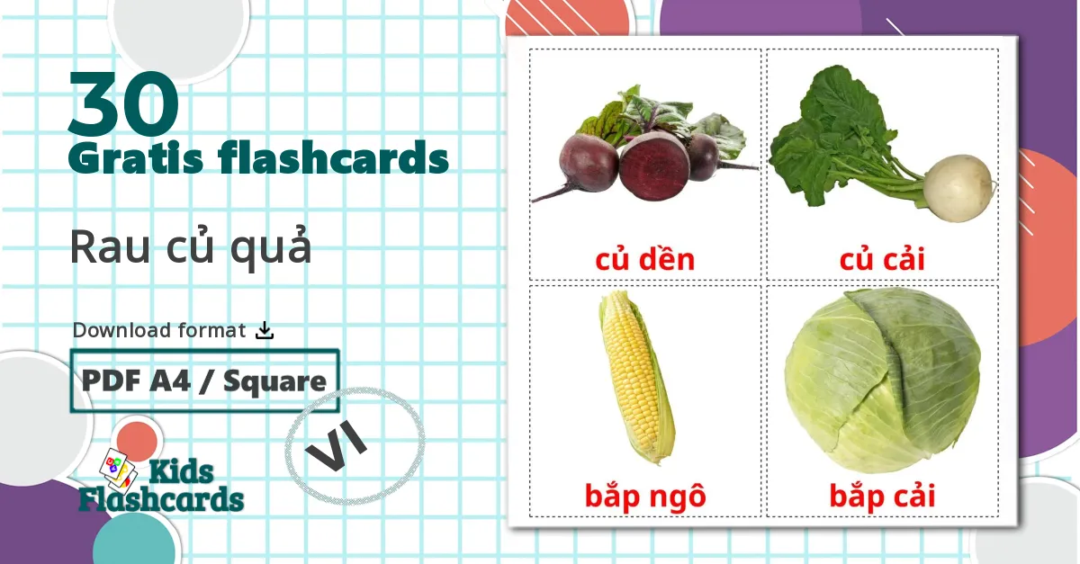 30 Rau củ quả billedkort for børn