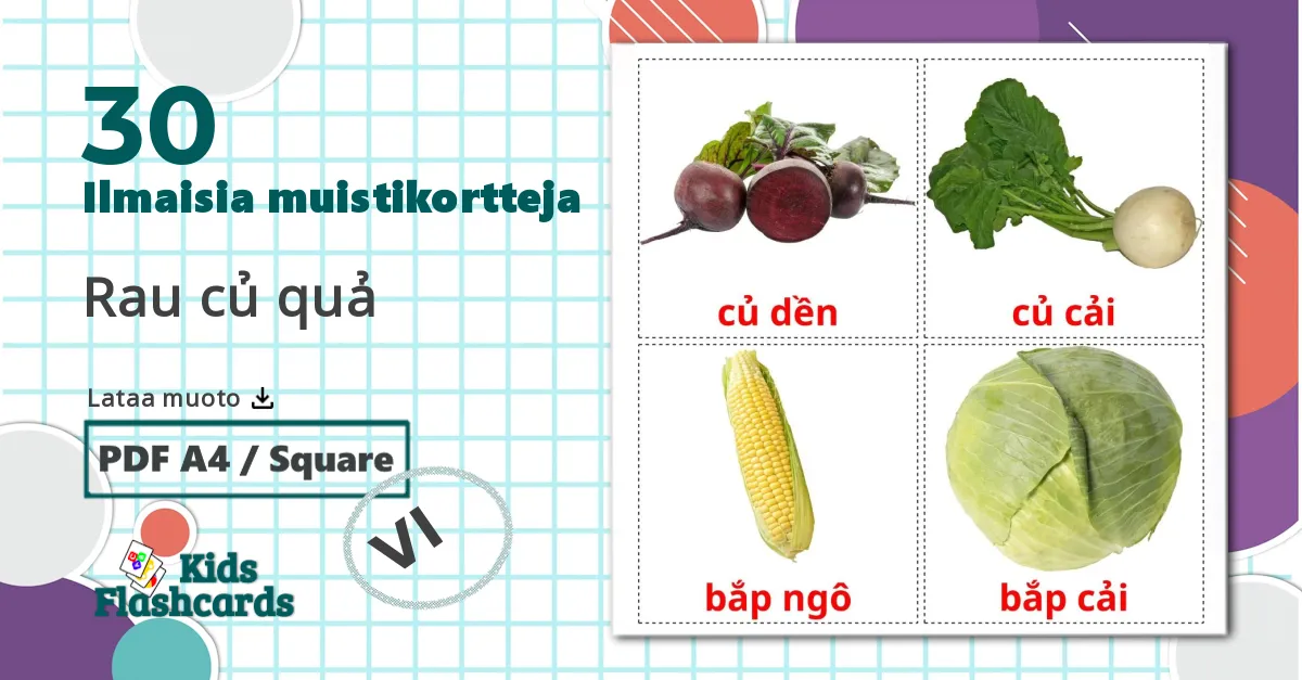 30 Rau củ quả lasten kuvakortit