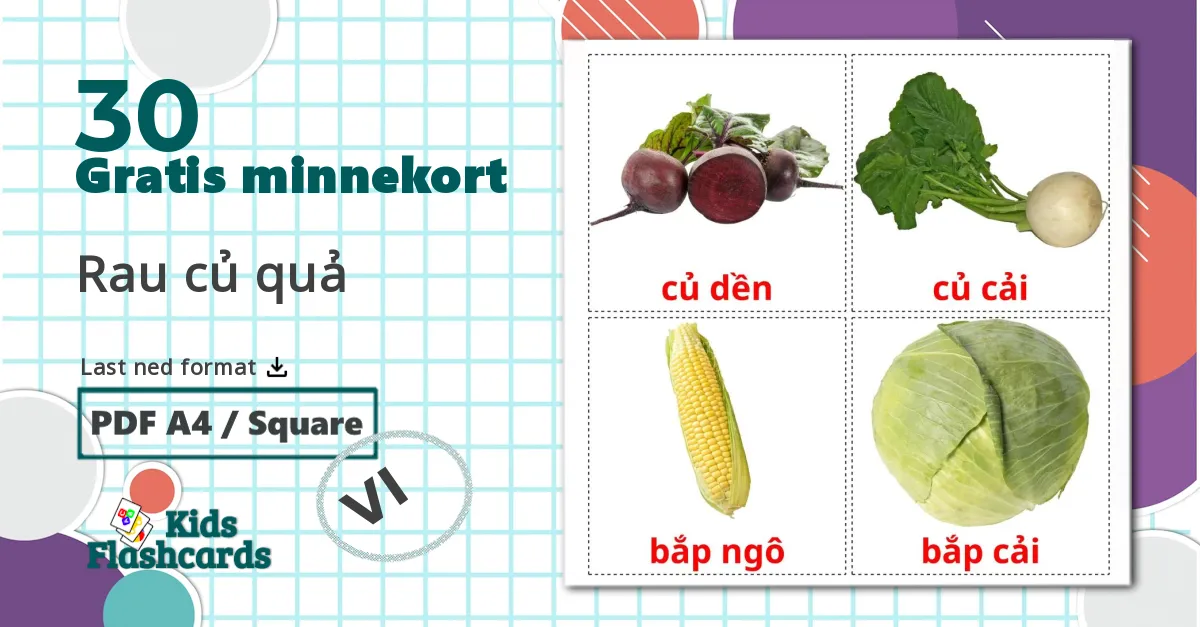 30 Rau củ quả bildekort