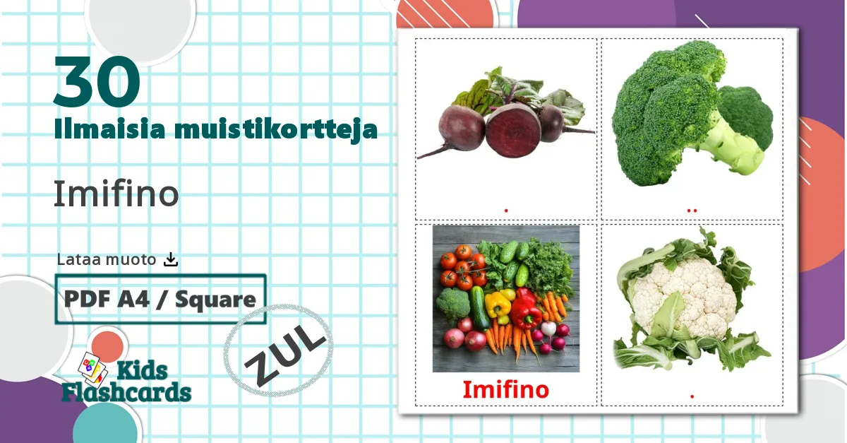 30 Imifino lasten kuvakortit