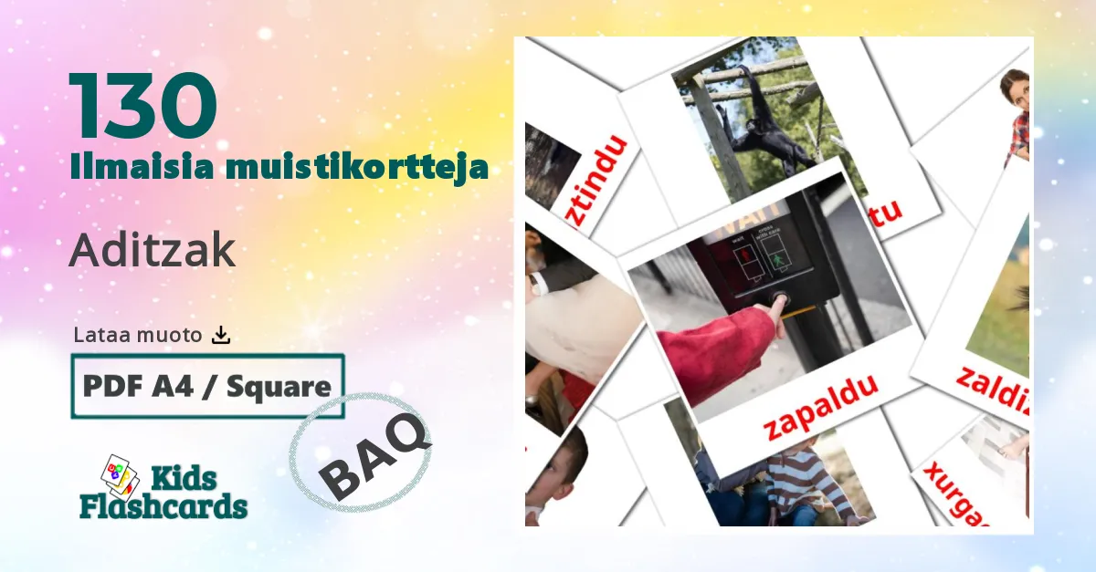 130 Aditzak lasten kuvakortit