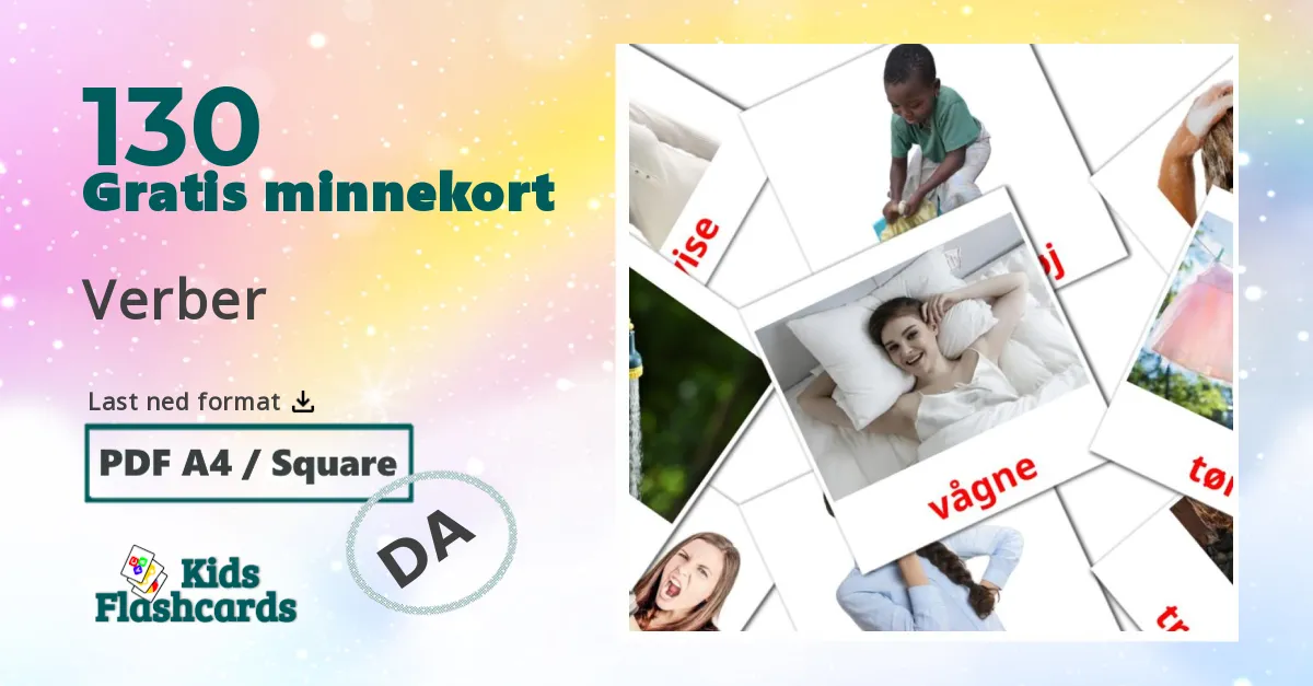 Verber bildekort for barn på dansk