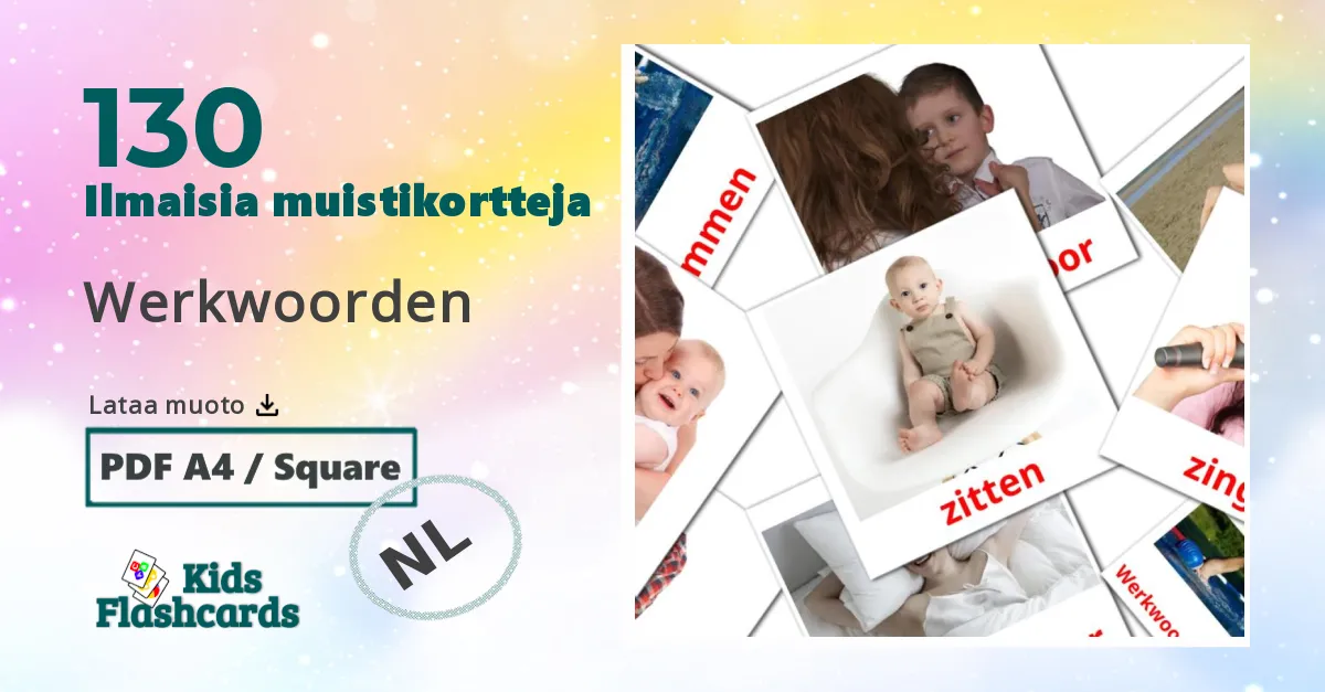 Werkwoorden – lasten kuvakortit hollanninksi sanastoon