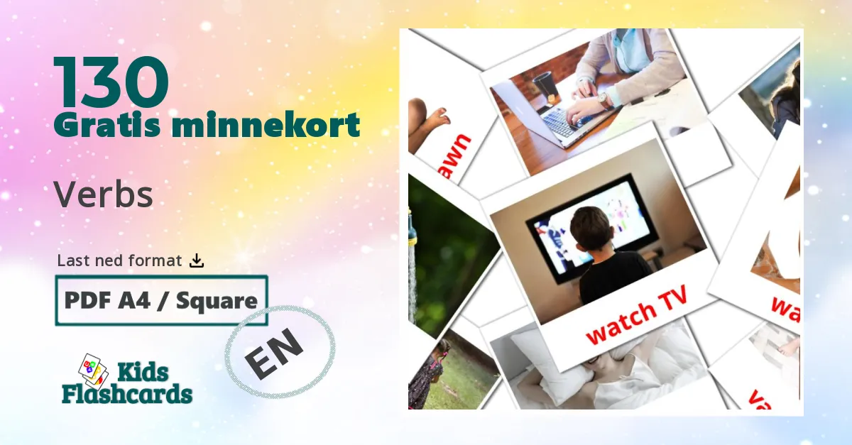 Verbs bildekort for barn på engelsk