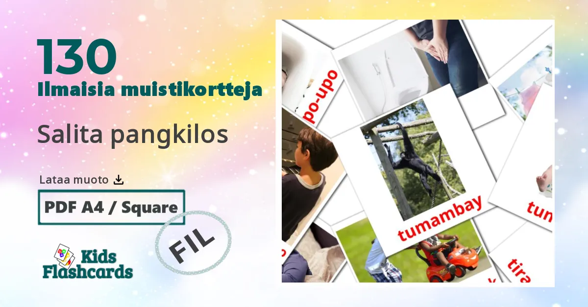 Salita pangkilos – lasten kuvakortit filippiiniläiseksi sanastoon