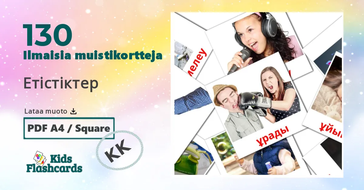 Етістіктер – lasten kuvakortit kazakhksi sanastoon