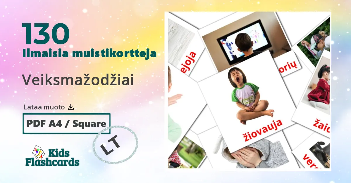 Veiksmažodžiai – lasten kuvakortit liettuanksi sanastoon