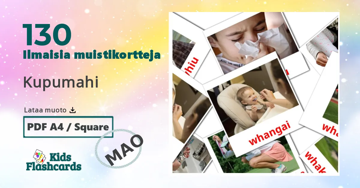 Kupumahi – lasten kuvakortit maoriksi sanastoon
