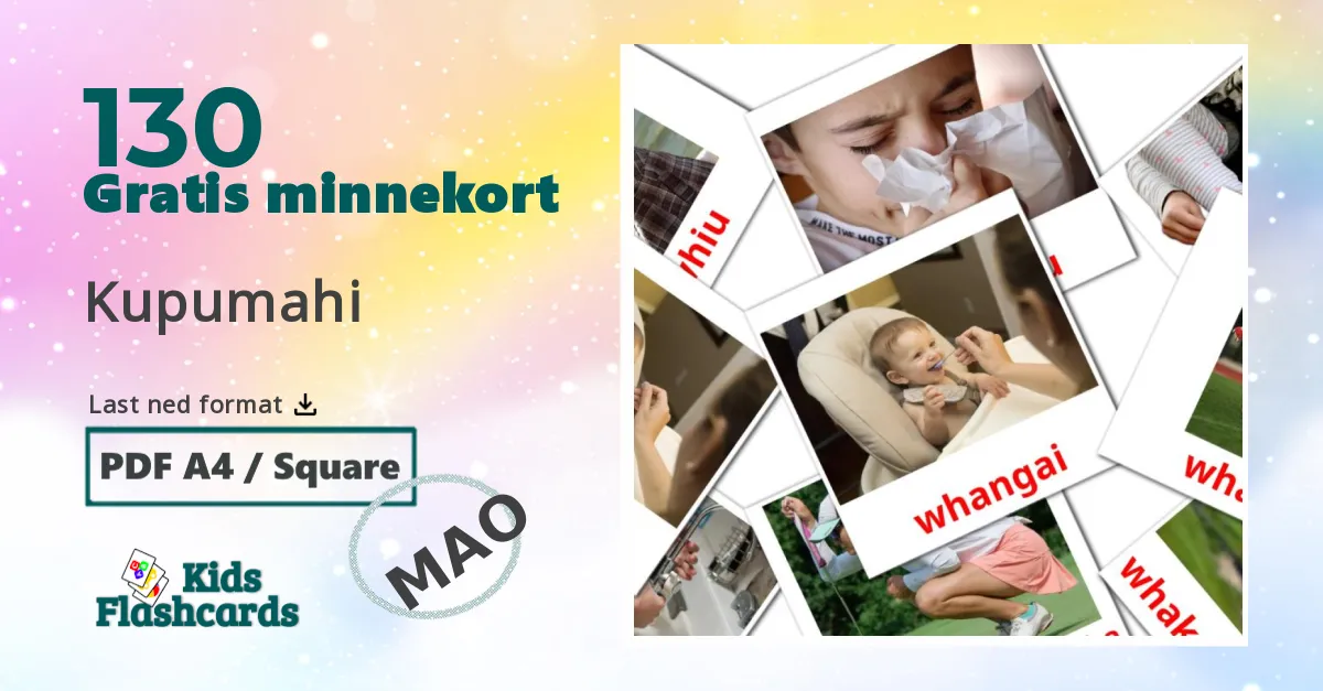 Kupumahi bildekort for barn på maori
