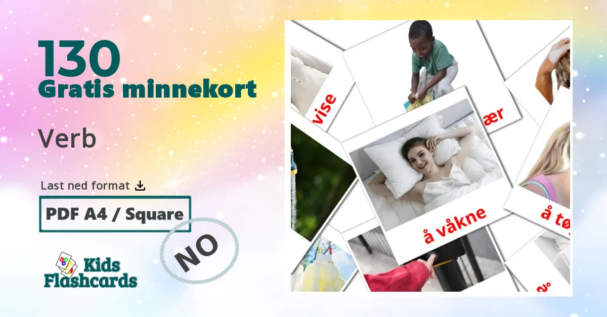 Verb bildekort for barn på norsk