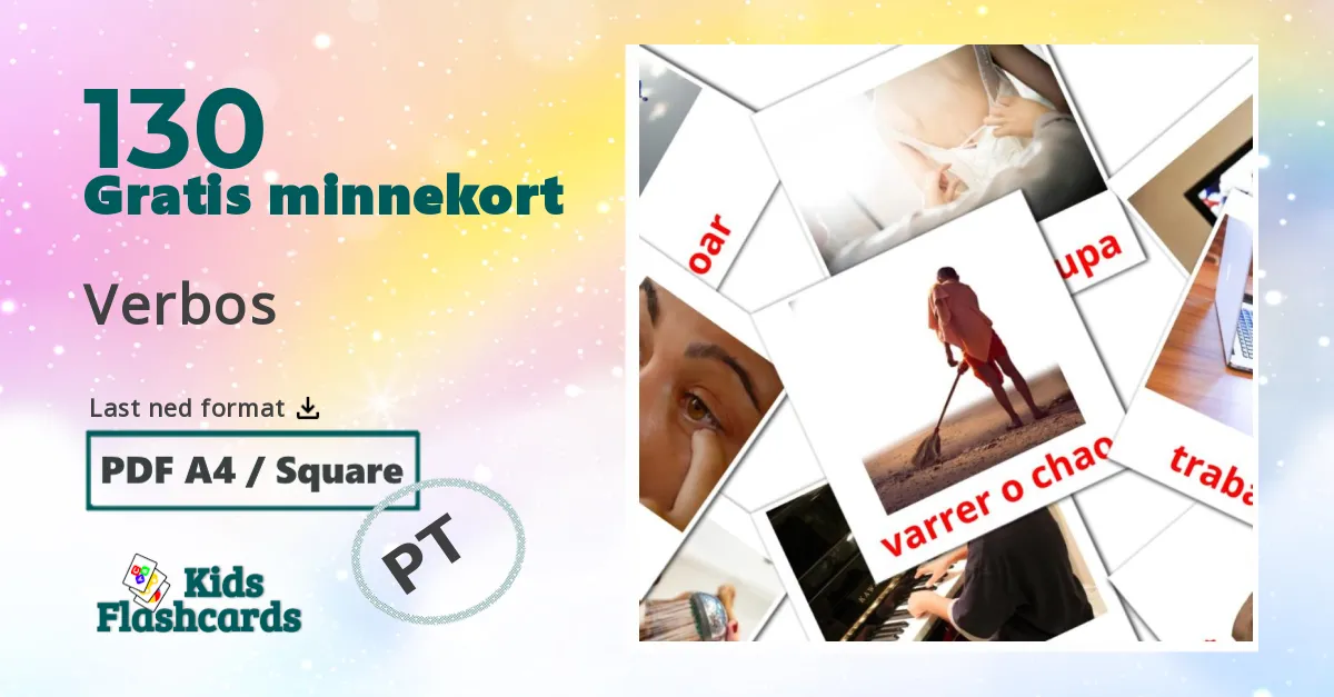 Verbos bildekort for barn på portuguese