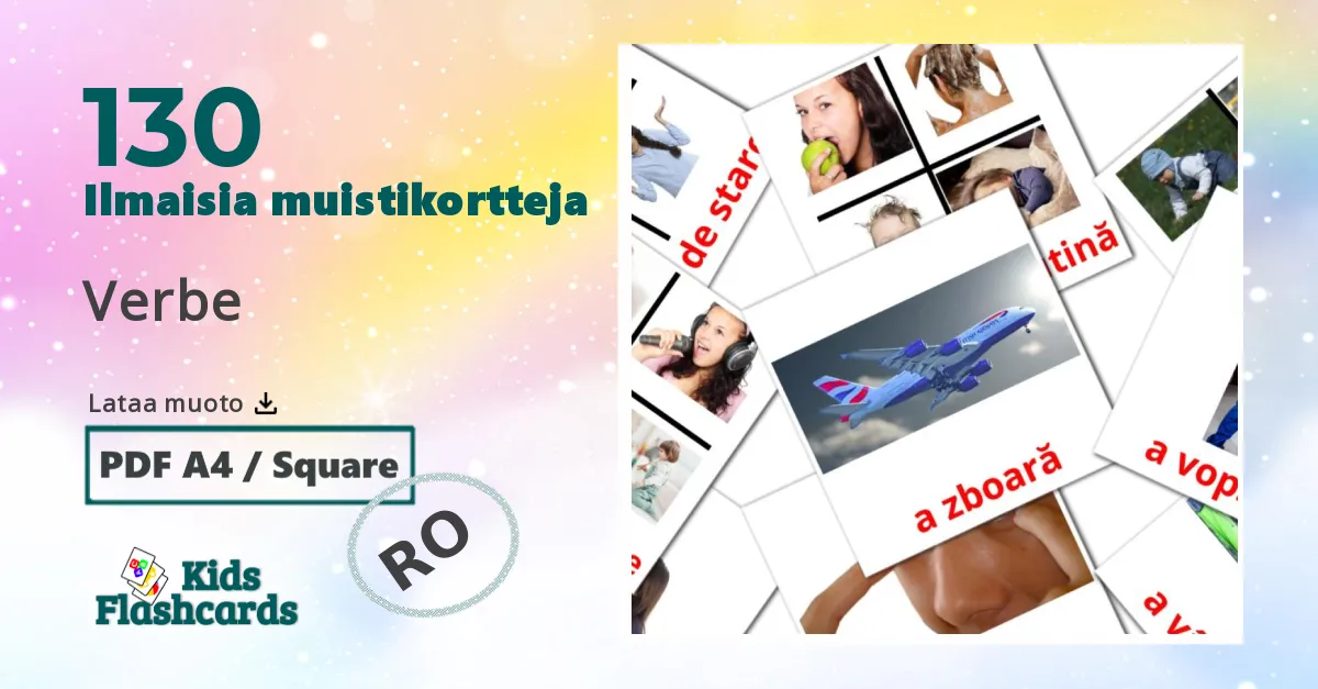 Verbe  – lasten kuvakortit romanianksi sanastoon