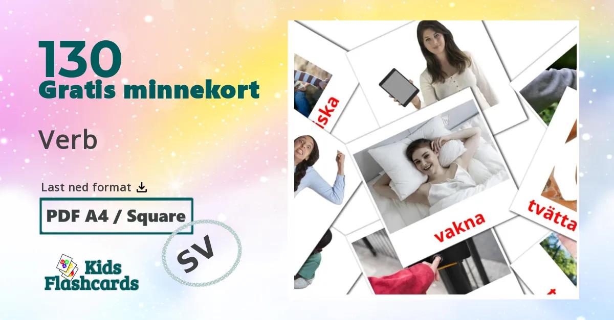 Verb bildekort for barn på svensk