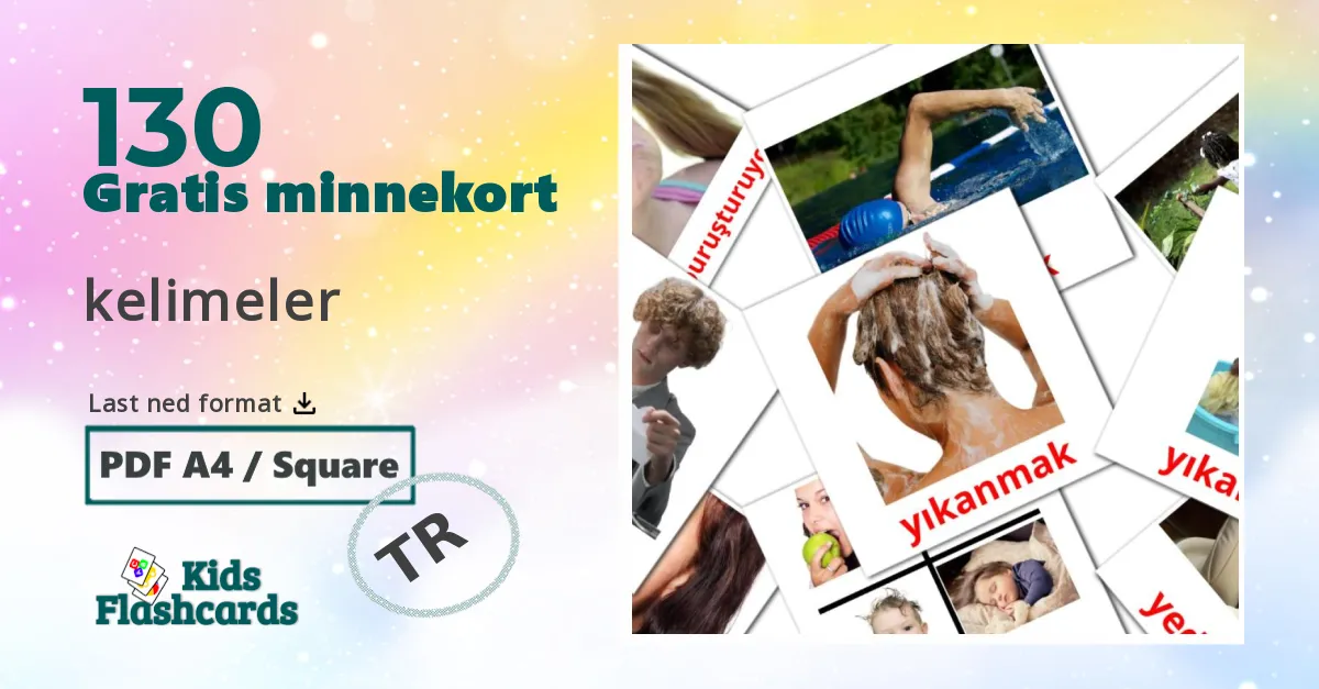 kelimeler bildekort for barn på turkisk