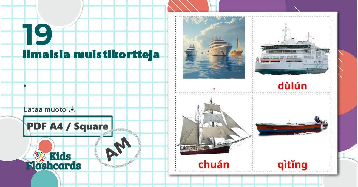 19 Vesiliikenne lasten kuvakortit