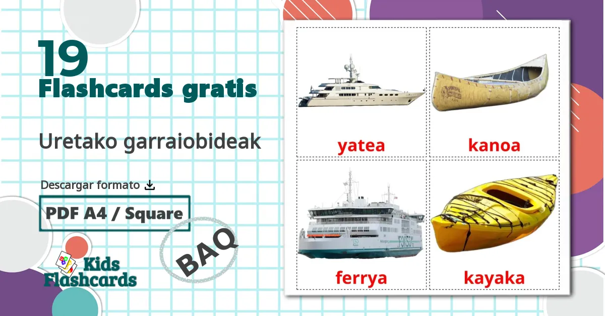 19 tarjetas didacticas de Uretako garraiobideak