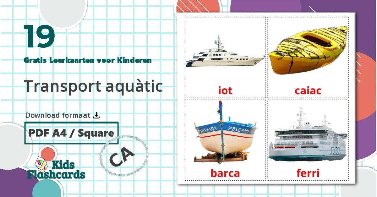 19 Watertransport Leerkaarten voor kinderen