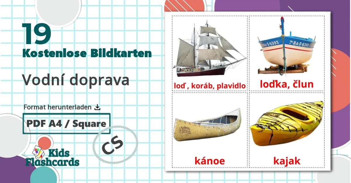 19 Bildkarten für Vodní doprava