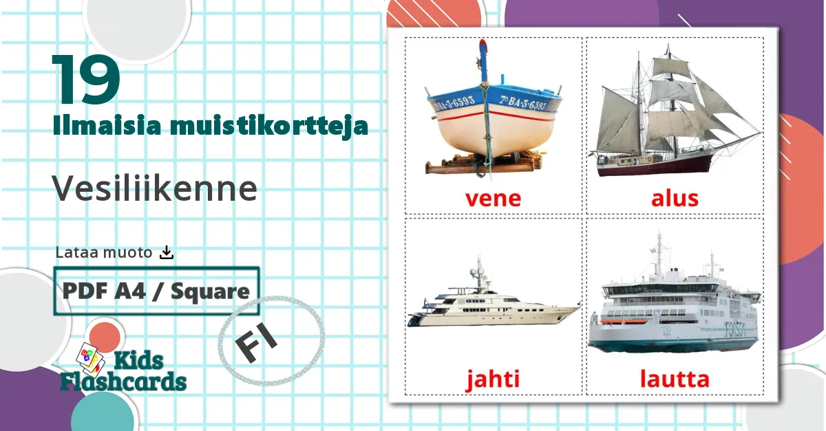 19 Vesiliikenne lasten kuvakortit