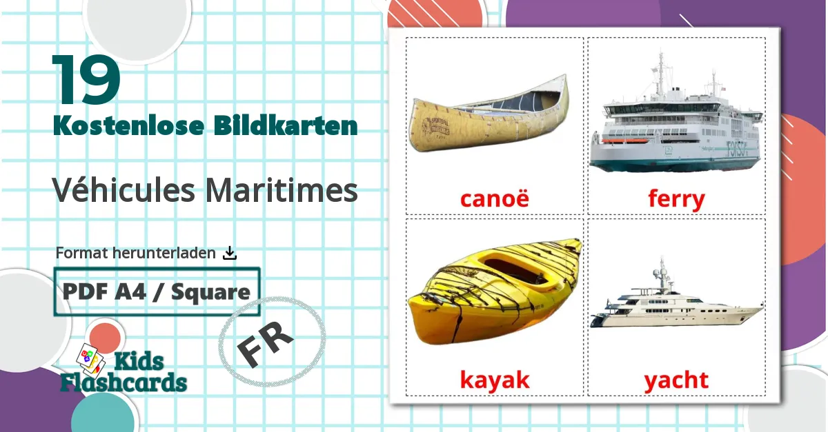 19 Bildkarten für Véhicules Maritimes