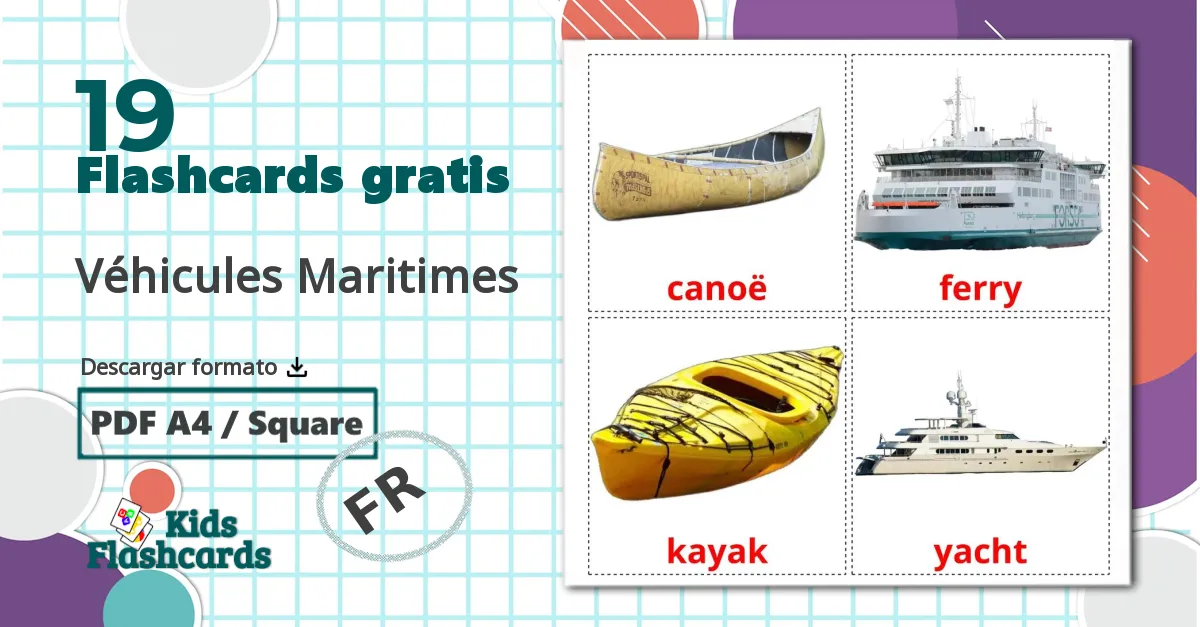 19 tarjetas didacticas de Véhicules Maritimes