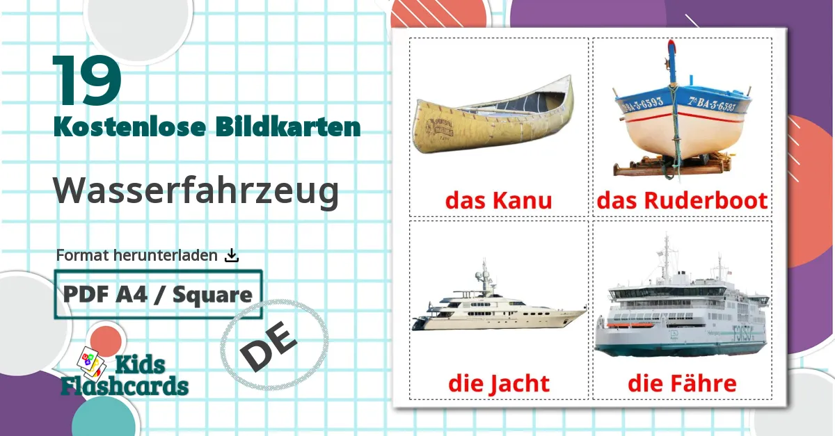 19 Bildkarten für Wasserfahrzeug