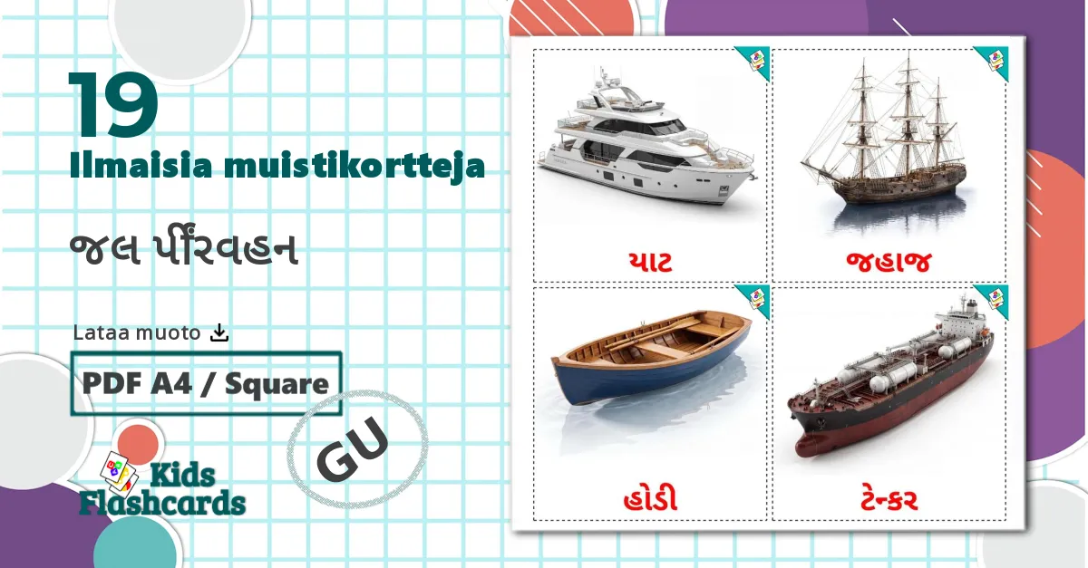 19 Vesiliikenne lasten kuvakortit