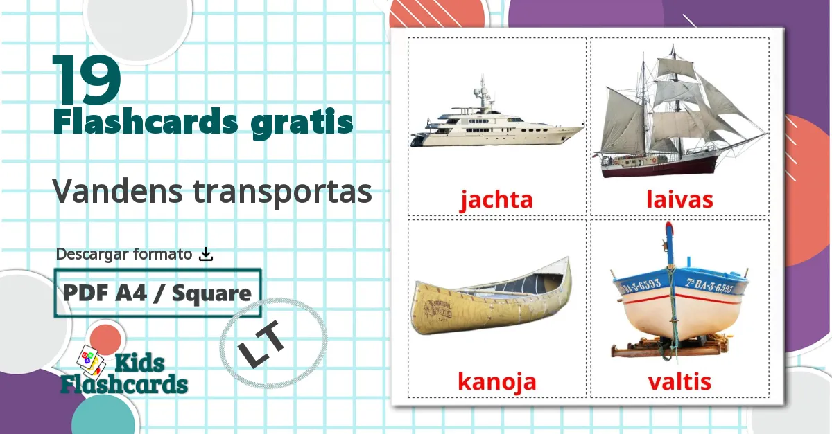 19 tarjetas didacticas de Vandens transportas