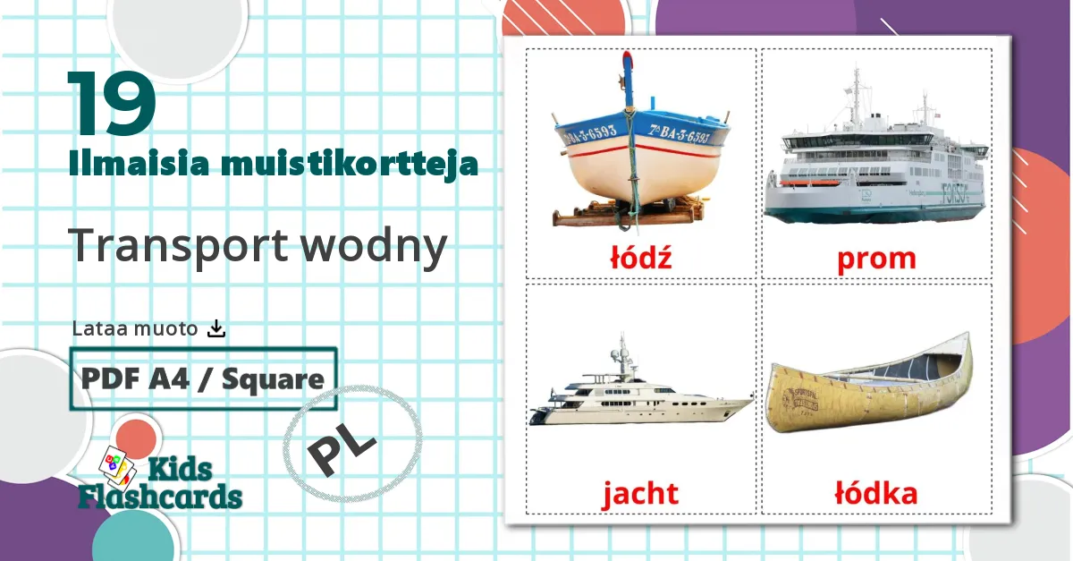 19 Transport wodny lasten kuvakortit