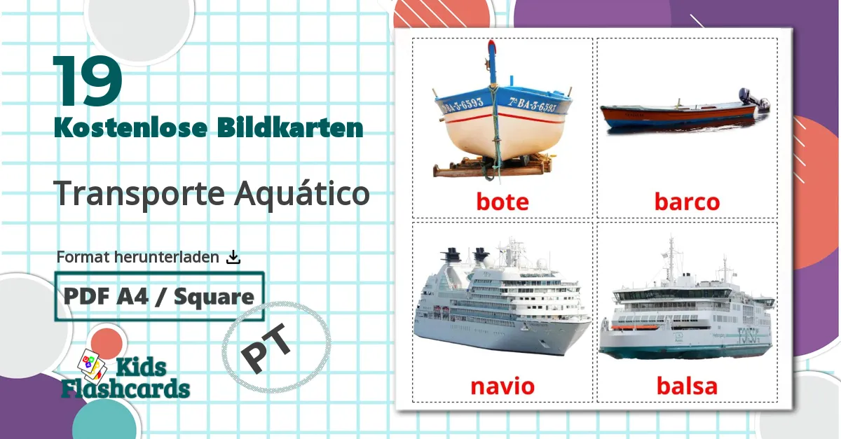 19 Bildkarten für Transporte Aquático