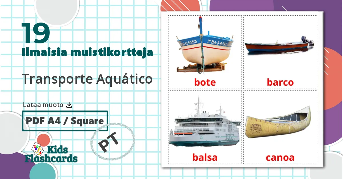19 Transporte Aquático lasten kuvakortit