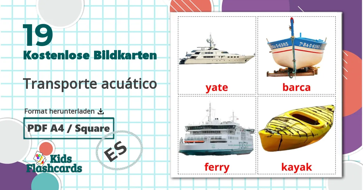 19 Bildkarten für Transporte acuático