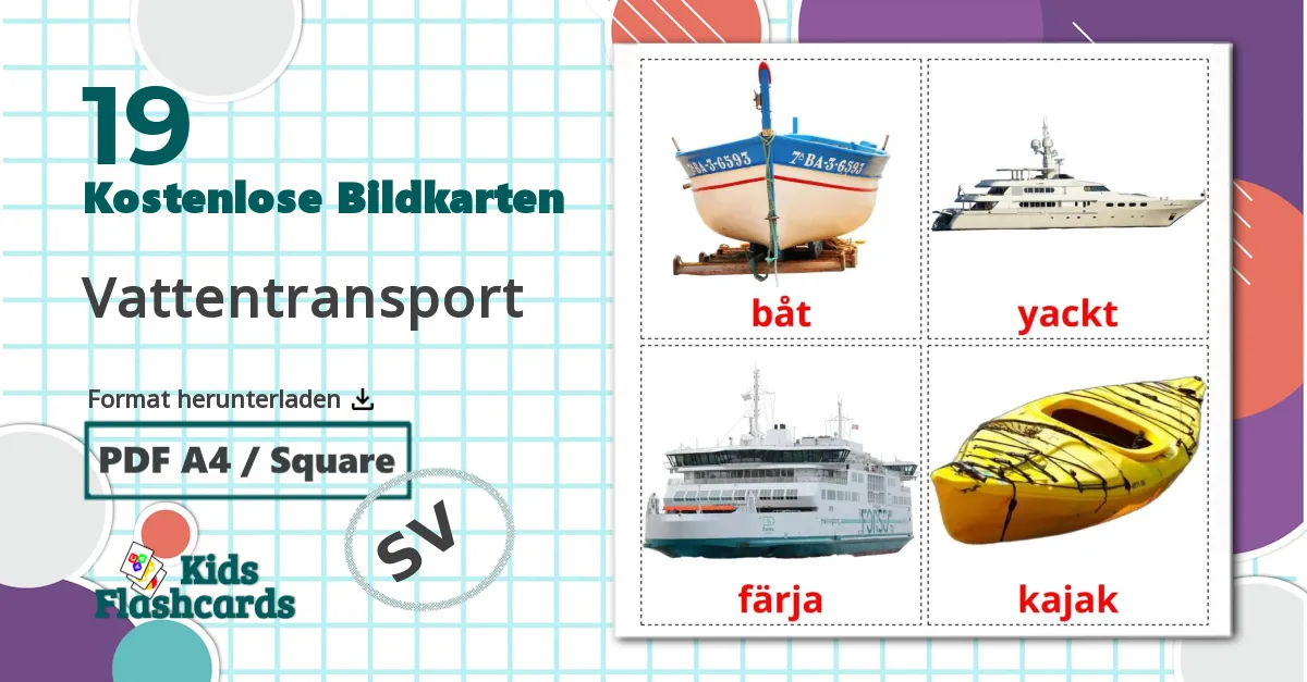 19 Bildkarten für Vattentransport