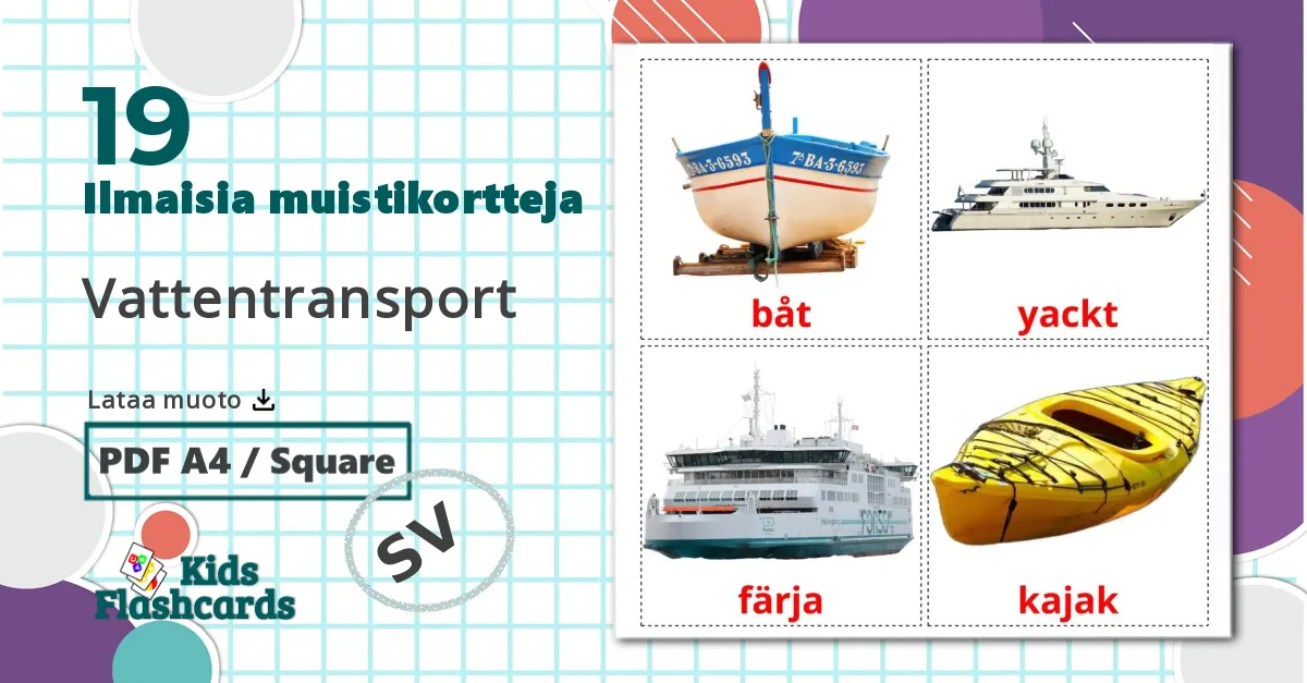 19 Vattentransport lasten kuvakortit