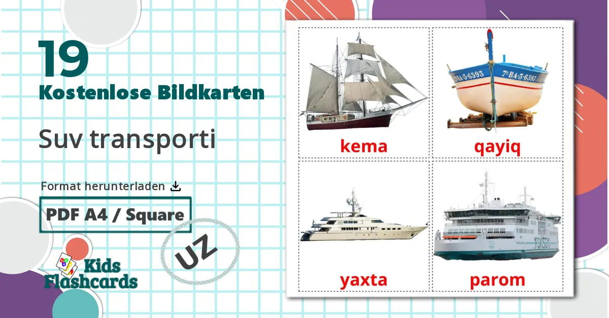19 Bildkarten für Wasserfahrzeug