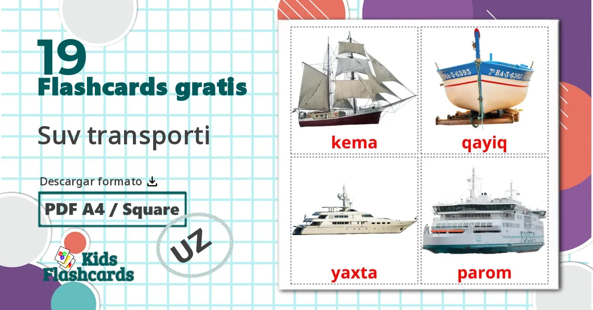 19 tarjetas didacticas de Transporte acuático