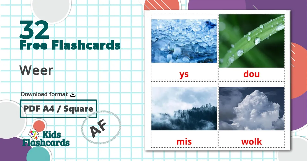 Weather - afrikaans vocabulary cards