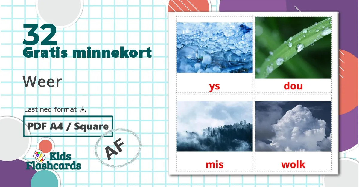 Vær - Ordforrådskort for afrikaans