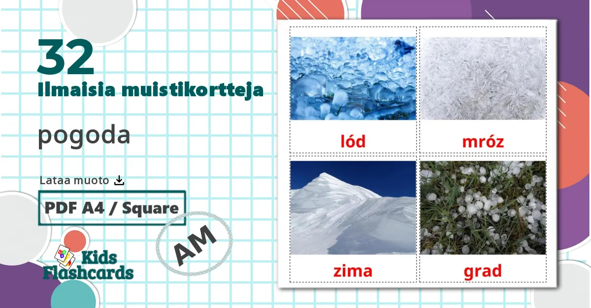 29 Sää lasten kuvakortit