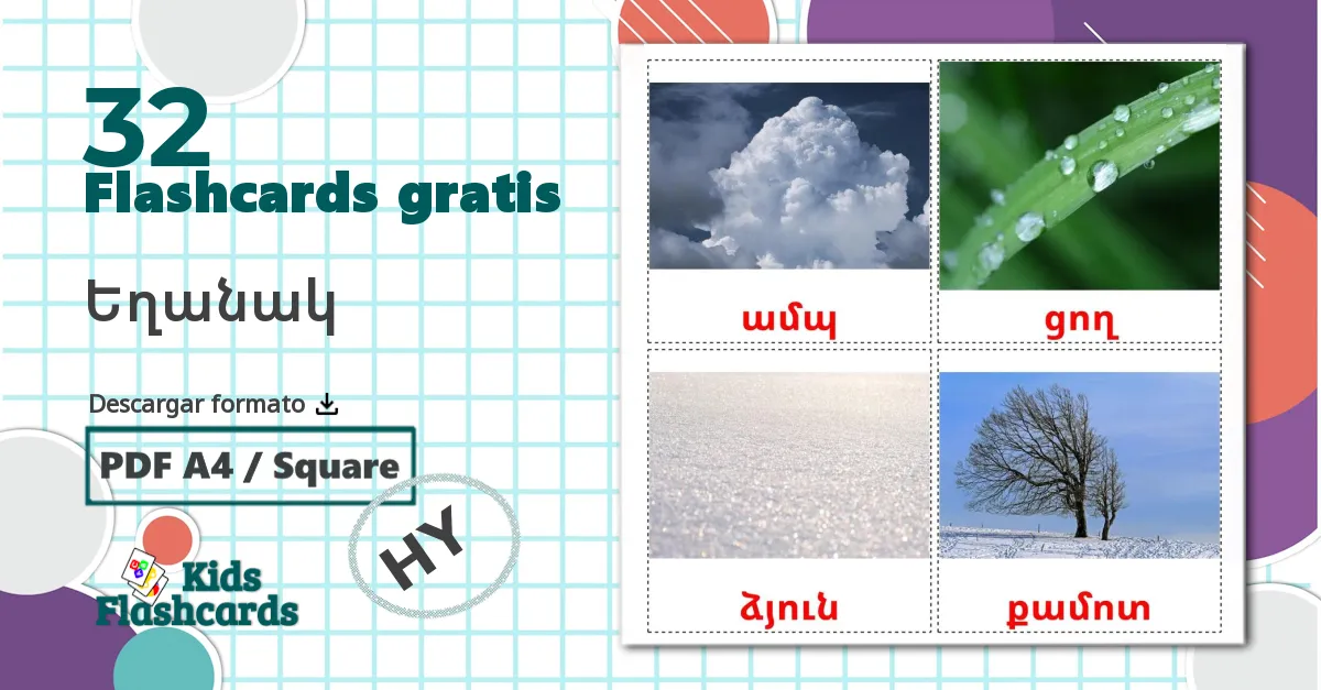 Meteorología y clima - tarjetas de vocabulario en armenio