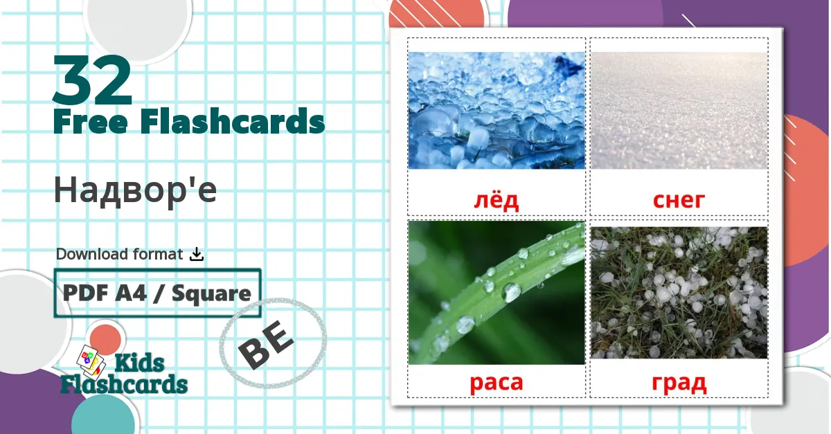 Weather - belarusian vocabulary cards