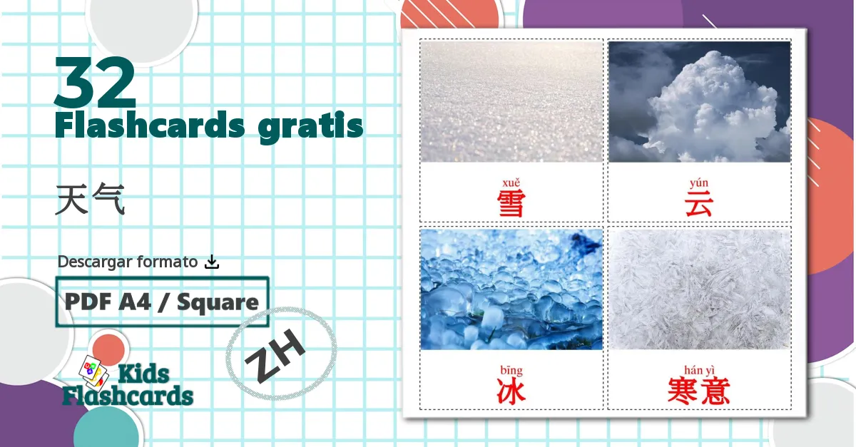 32 tarjetas didacticas de 天气